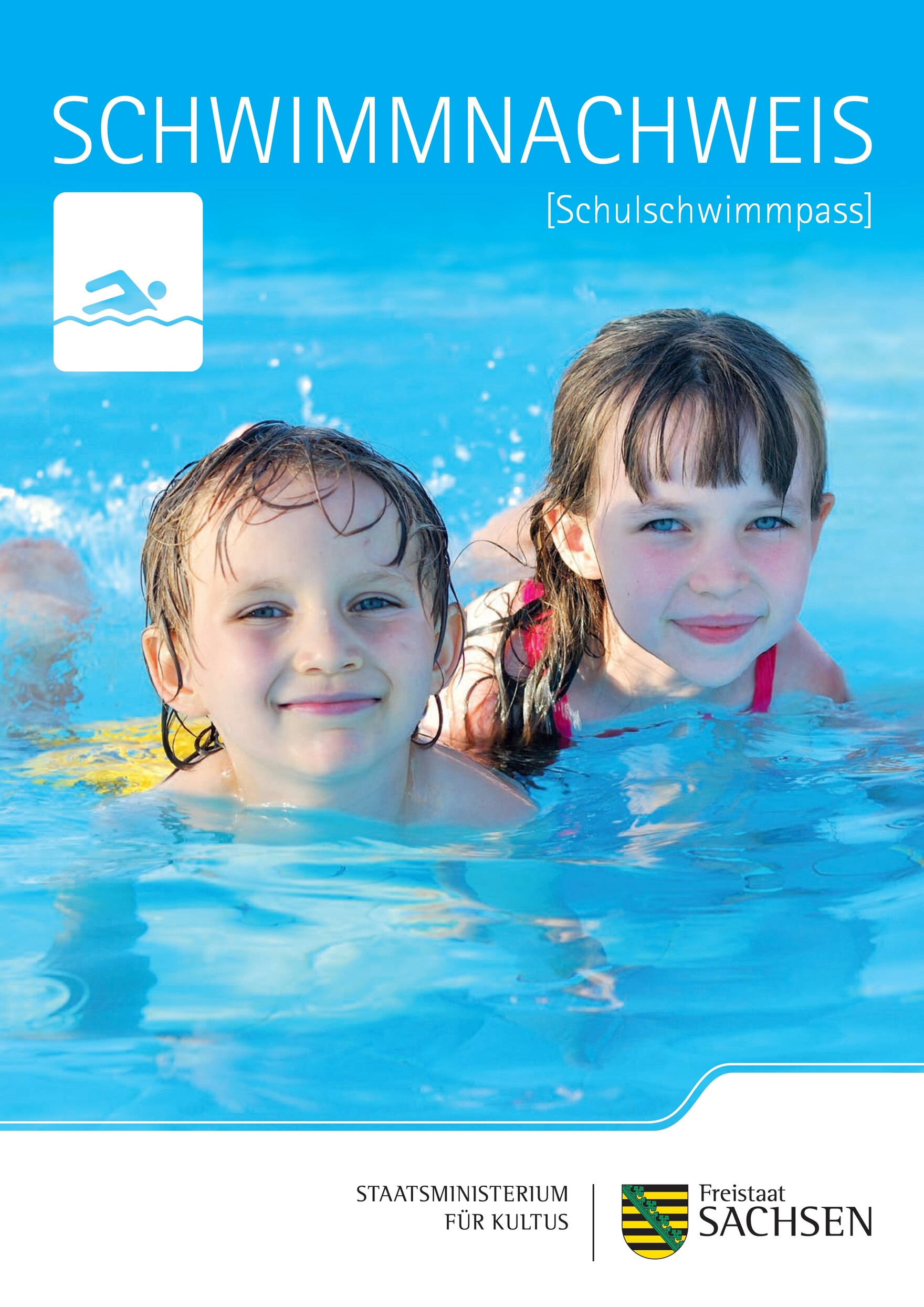 Deckblatt Schulschwimmpass - 2 Kinder im Wasser